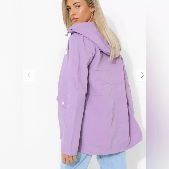 NWT Boohoo Hooded contrast Trim Mac Lilac windbreaker size 4 - Picture 1 of 8
